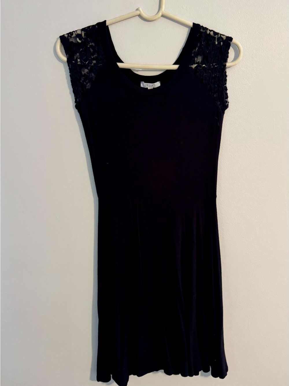 dELiA*s Black Lace Cap-Sleeve Midi Dress